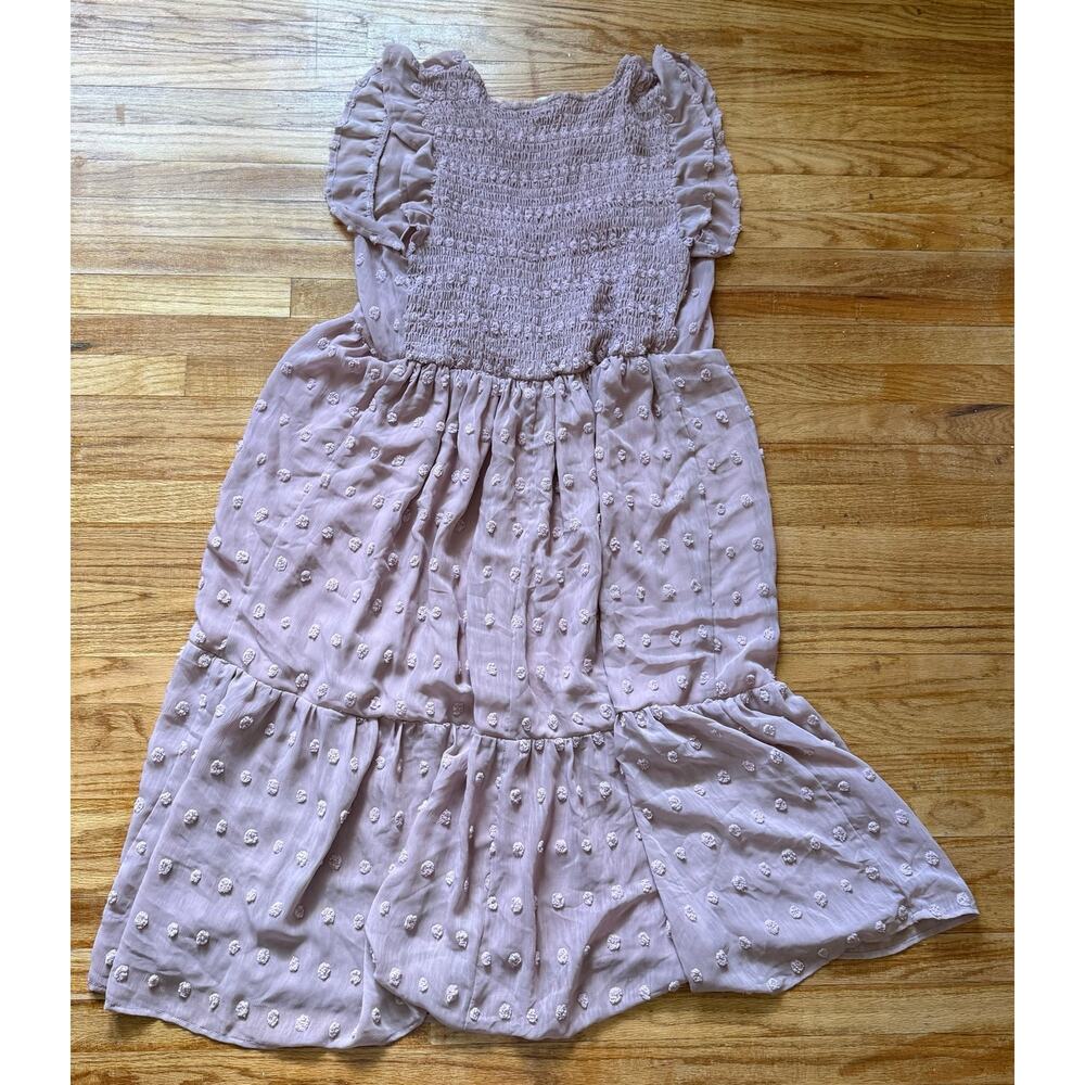 Arula Purple Clip Swiss Dot Tiered Semi Sheer Midi Dress Sz 1X (A) Cottage Boho - Picture 12 of 13